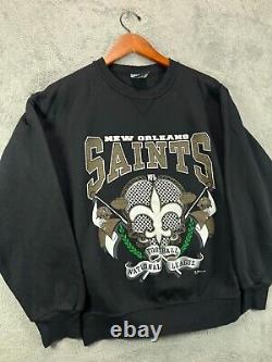 Vintage 90s RARE NFL New Orleans Saints 1992 Sweatshirt Large Black Crew