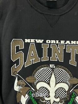 Vintage 90s RARE NFL New Orleans Saints 1992 Sweatshirt Large Black Crew