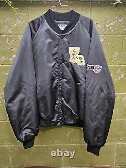 Vintage CHALK LINE BLACK SATIN Bomber Jacket NEW ORLEANS SAINTS Football NFL XL