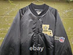 Vintage CHALK LINE BLACK SATIN Bomber Jacket NEW ORLEANS SAINTS Football NFL XL