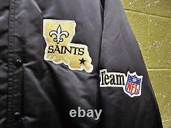 Vintage CHALK LINE BLACK SATIN Bomber Jacket NEW ORLEANS SAINTS Football NFL XL