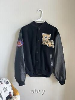 Vintage Chalk Line NFL New Orlean Saints Black Bomber Varsity Jacket Size L