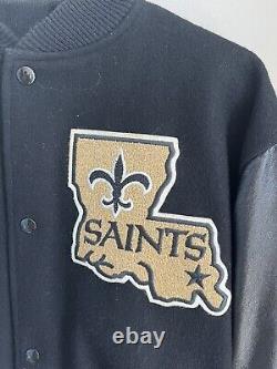 Vintage Chalk Line NFL New Orlean Saints Black Bomber Varsity Jacket Size L