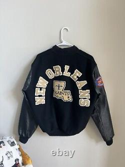 Vintage Chalk Line NFL New Orlean Saints Black Bomber Varsity Jacket Size L