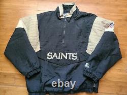 Vintage Mens Starter New Orleans Saints 3/4 Pullover Jacket Size Large-Black