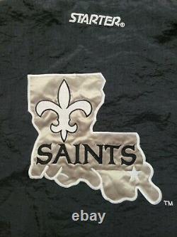 Vintage Mens Starter New Orleans Saints 3/4 Pullover Jacket Size Large-Black