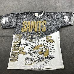 Vintage New Orleans Saints Shirt Mens Large Magic Johnson Ts All Over Print 90s