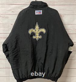 Vintage Reebok Pro-Line New Orleans Saints Puffer Jacket Black Gold NFL Mens XL