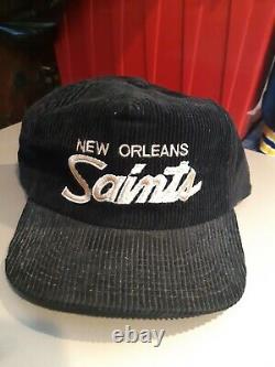 Vtg New Orleans Saints Script Sports Specialties Strapback Corduroy Hat The Cord
